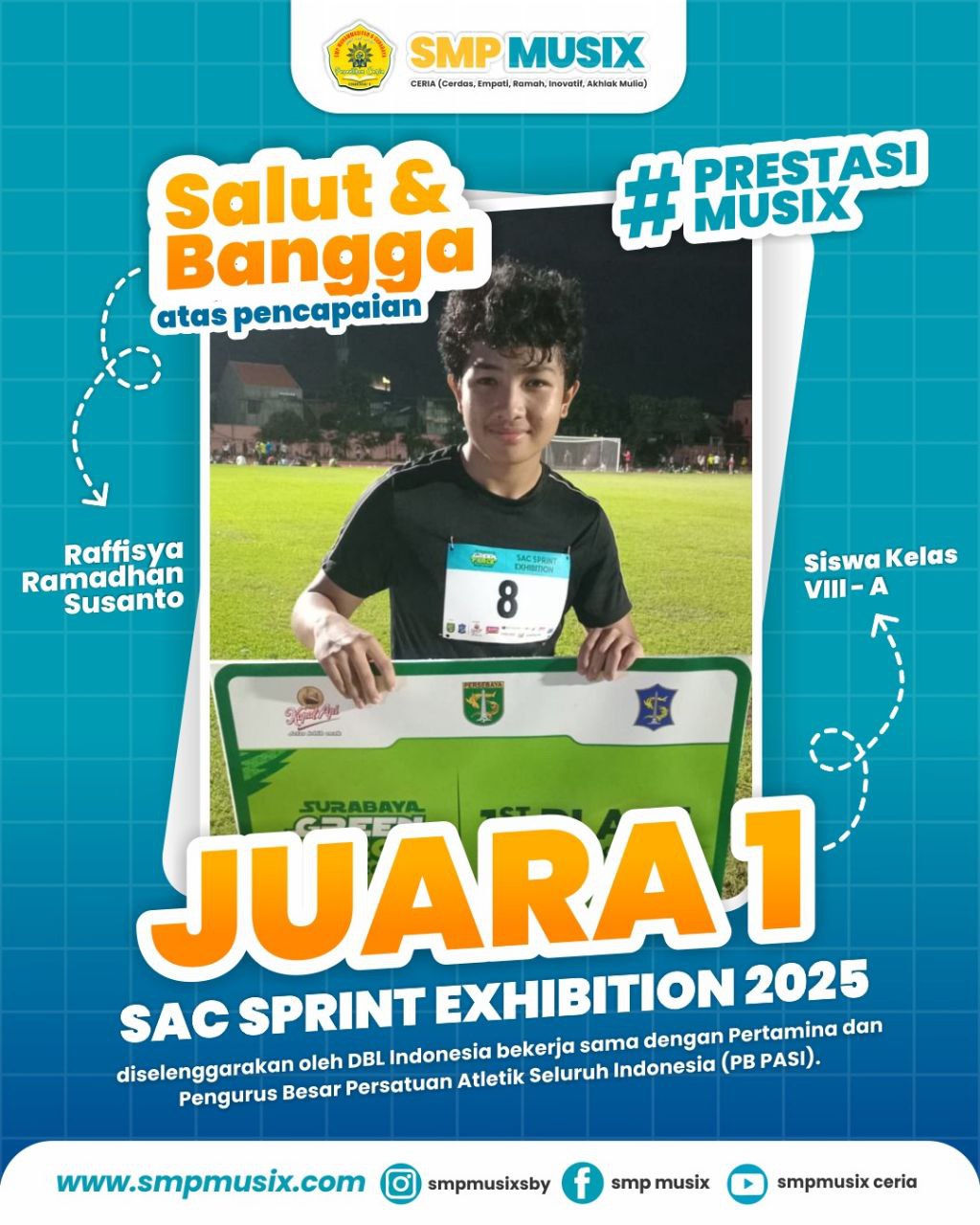 Atlet Sprint SMP MUSIX :  Raffisya Ramadhan Susanto Raih Juara 1 SAC Exhibition 2025